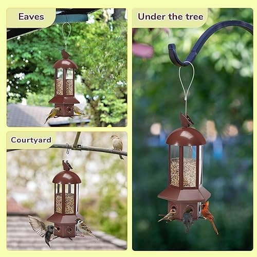 Professional Squirrel Proof Bird Feeders - Sorflife Large Capacity 5.06 lbs, Reliable and Rust Resistant Metal Bird Feeding Station for Prevents Squirrels from Stealing Food and Easy Refilling Brown - Thumbnail 5