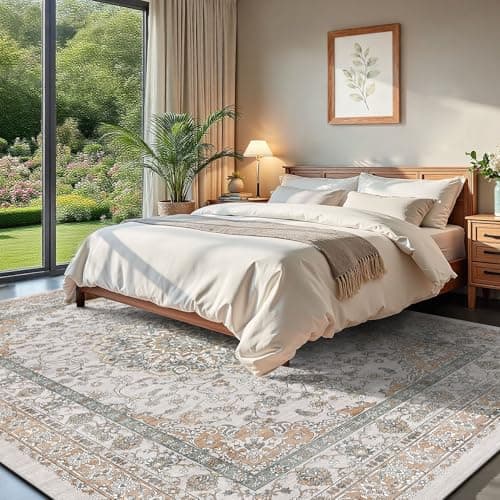 Lunasun Neutral Farmhouse 6x9 Dining Room Rugs for Under Table - Soft Traditional Indoor Decor, Low Pile Washable Stain Resistant & Non Slip Area Rug for Living Room, Bedroom, Nursery - Thumbnail 3