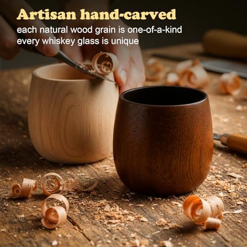 Shugahn Charred Wooden Bourbon Whiskey Glasses 2-Pack | Handcrafted Old Fashioned Tumbler | Premium Gift for Men & Whiskey Lovers - Thumbnail 3