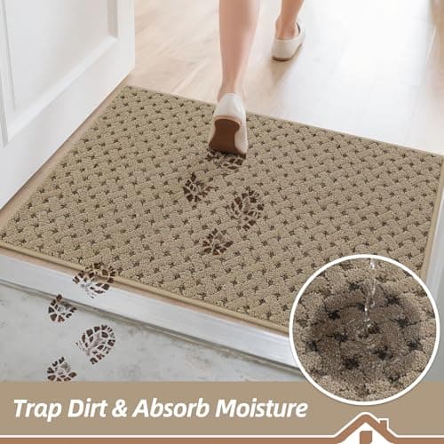 BEQHAUSE Dirt Trapper Door Mat Non-Slip Entryway Rugs Stain Resistant Absorbent Dog Doormats Woven-Look Washable Welcome Floor Doormat for Front Back Door, Dirty Wet Shoes & Paws, 32" x 48", Beige - Thumbnail 3