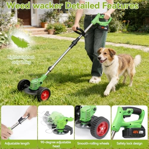 20,000RPM Electric Weed Wacker with Wheel,700W Cordless Weed Eater, Battery Powered, 4-in-1 String Trimmer,Brush Cutter/Grass Trimmer/Lawn Mower/Lawn Edger with 3 Type Blades for Garden Yard - Thumbnail 5