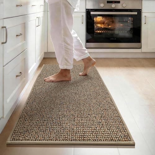 JSEI 17''x48'' Non-Slip Kitchen Runner Rug, Polypropylene Kitchen Mats, Machine Washable Absorbent and Stain Resistant Kitchen Rug, Carpet Mats with TPR Backing for Kitchen, Taupe - Image 1