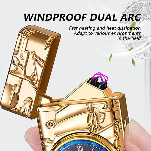BABOBIU Electric Lighter Arc Portable Cool Sailboat Lighter USB Rechargeable Lighters Windproof Flameless Plasma Lighters with COB Flashlight for Camping, Hiking, Adventure (Gold) - Thumbnail 2