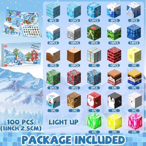 Winchoice 150PCS Magnetic Blocks Magnet Building Toys, Frozen World - Magnetic Cubes Blocks Light Up STEM Sensory Toys for Kids Toddlers Age 3+, 1 Inch - Thumbnail 2
