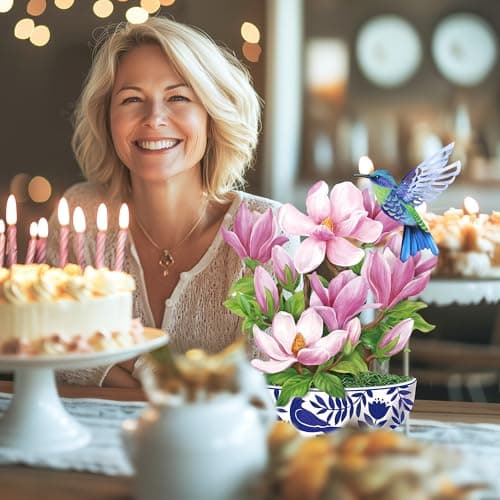 Airpark 3D Pop Up Flower Greeting Cards, Magnolia & Bird Paper Flower Bouquet Pop Up Birthday Cards, Mother's Day, Get Well, Thank You Gift Cards for Women Mom Friends, Blank Notecard & Envelope - Thumbnail 2