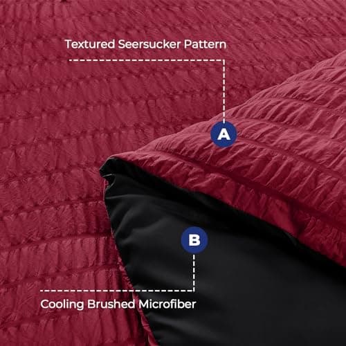 HYMOKEGE Red & Black Queen Comforter Set Seersucker 7 Pieces, All Season Luxury Bed in a Bag for Bedroom, Bedding Set with Comforters, Sheets, Pillowcases & Shams - Thumbnail 4