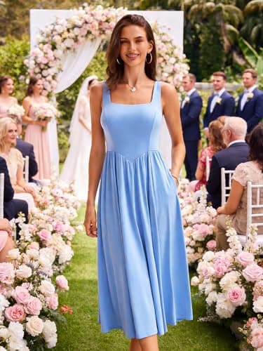 Sureple Sexy Dress for Women Party Summer Semi Formal Sleeveless Midi Swing Casual Sun Dress with Pockets（SP638-Gray Blue-XL） - Thumbnail 5