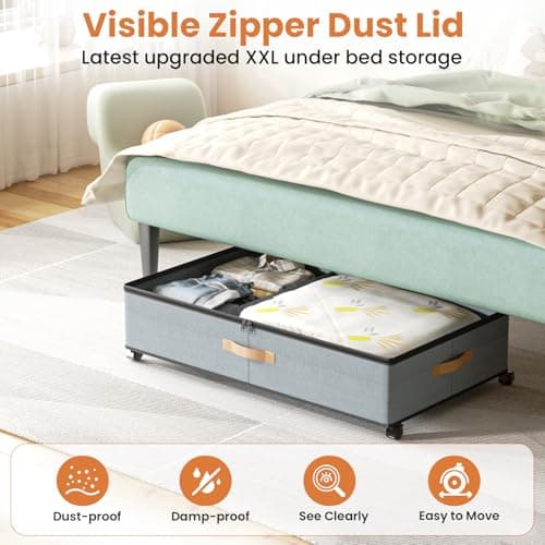 Mqaue Storage Box,Under Bed Storage with Wheels 72L XXL Under the Bed Storage Containers Large, 10‘’ Tall Adjustable Storage for Underbed with Lids, Rolling for Shoes, Clothes, Blankets, Grey - Thumbnail 4
