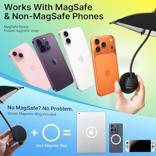 Phone Umbrella for Sun Shade: Magnetic Thumbs Up Cell Phone Umbrella Sun Shade UPF 45+ Anti-Glare Screen Protector for Beach Car Outdoor Travel Pool Easter Basket Stuffers for Women Men Teens Boy Girl - Thumbnail 3