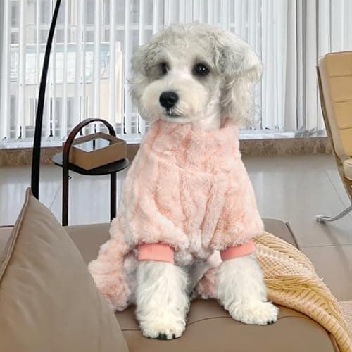XPUDAC Dog Sweater, Dog Winter Clothes for Small Medium Dogs Girl Boy Fleece Pet Pajamas for Winter Christmas, Peach-Small - Thumbnail 2