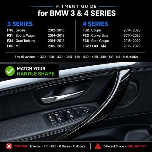 iCarPro Sticky Door Handle Fix Cover for BMW F30 F31 F34 F80 3 Series 320,328,330,335,M3 2012-2018, F32 F33 F36 F82 4 Series 428,435,440,M4 2014-2019, Melting Door Pull Handle Repair, OEM Black, 2PCS - Thumbnail 2