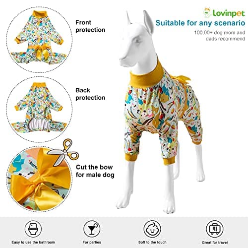 LovinPet Dog Pajamas XXL, Mint Outer Space Print, Wound Care and Post Surgery Onesie, UV Protection Fabric, Pet Anxiety Relief Shirt, Pet PJ's, Pitbull Clothes, Yellow XXL - Thumbnail 3