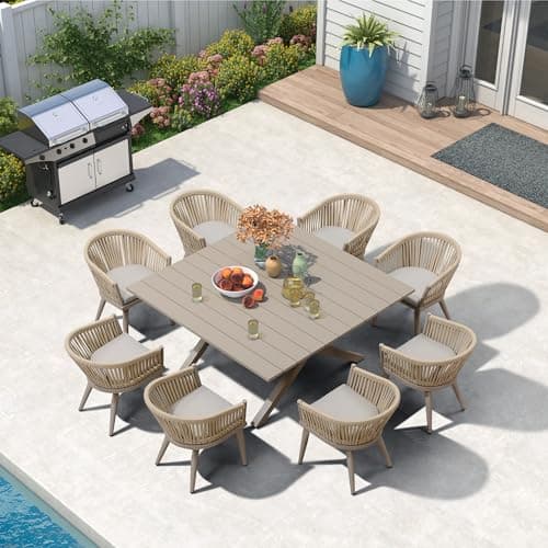 PURPLE LEAF 9 Pieces Outdoor Dining Set with Square Table, Champagne