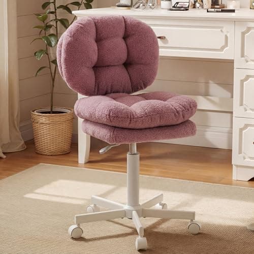 Dowinx Vanity Chair with Wheels, Double-Layered Thickened Cushion Makeup Chair with High Backrest, Armless Swivel Ergonomic Comfy Desk Chair for Home Office, Adjustable Height for Bar Counter-Purple - Image 1