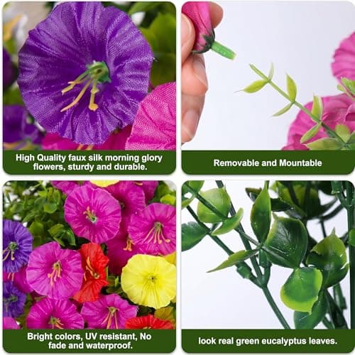 bakkiet Artificial Flowers for Outdoors, 6 Bundles Fake Plants for Outside Decoration, UV Resistant No Fade, Realistic High End Silk Plastic Morning Glory for Planter Porch Patio Yard Garden - Thumbnail 4
