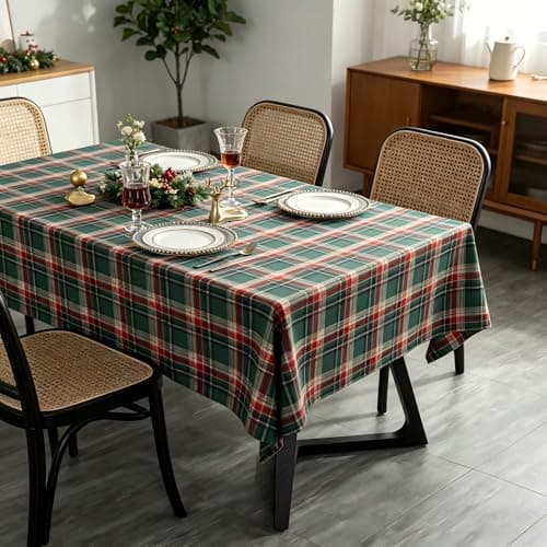 UWWGKK Wipeable Gingham Tablecloth, Green Red Grid Tablecloths Rectangular Durable, Table Cloth for Birthday Decorations, Home Dining Party - Image 1