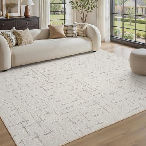 Engiw-Beige Neutral 5x7 Area Rug for Living Room Rug-Carpet Bedroom Rugs Textured Tufted Jacquard Modern Washable Rug for Dining Room Nursery Non Slip