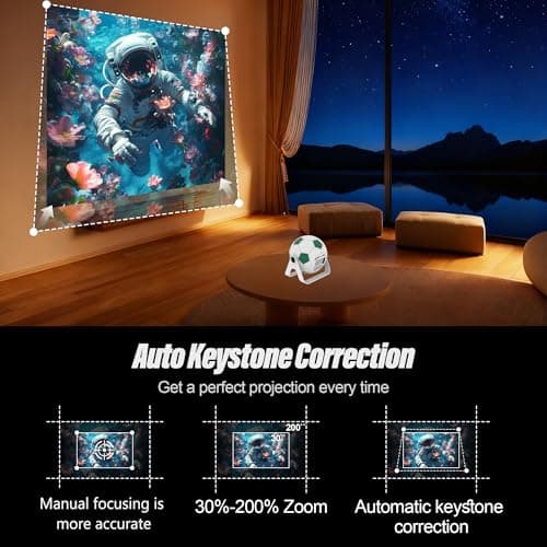 Portable Projector, 1080P Full HD and 400 Lumens, Android 15 Smart Projector with Auto Keystone Correction, 120° Adjustable, RinTinTin Football Design for Bedroom, Outdoor Camping, Home Theater - Thumbnail 3