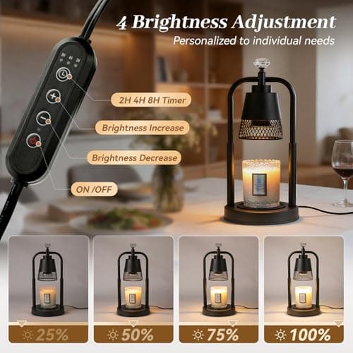 Candle Warmer Lamp with Timer Dimmer Dual Pole Height Adjustable Candle Warmer Gifts for Women Wax Melt Warmer for Scented Jar Candles Birthday Gift for Mom Mothers Day House Warming New Home Decor - Thumbnail 5