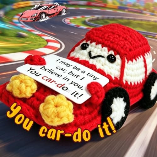 Car Lover Crochet Gifts for Men - 'You car-do it' Positive Gifts for Son Father Boyfriend Husband Brother Grandpa Boss Guys Birthday Party Presents, Funny Racing Car with Inspirational Support Cards - Thumbnail 6