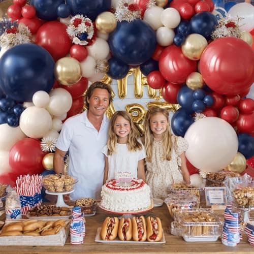Red White and Blue Balloons Arch Kit - 124 PCs Double Stuffed Red Navy Blue Sand White Gold Latex Balloons for 4th of July Veterans Day Birthday Party Decorations - Thumbnail 6