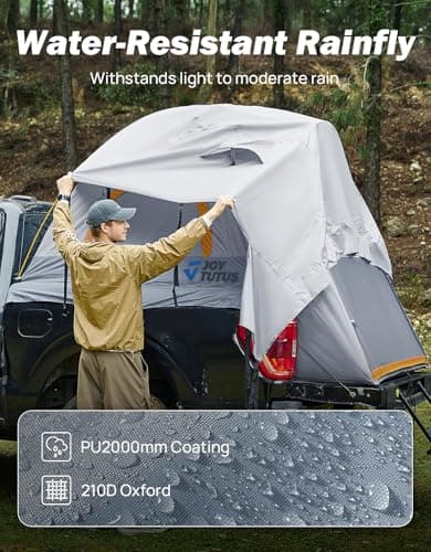 JOYTUTUS Pickup Truck Tent 5ft 2.0, Waterproof PU2000mm Double Layer for 2 Person, Portable Truck Bed Tent with Rainfly - Orange, Aluminum Pole - Thumbnail 4