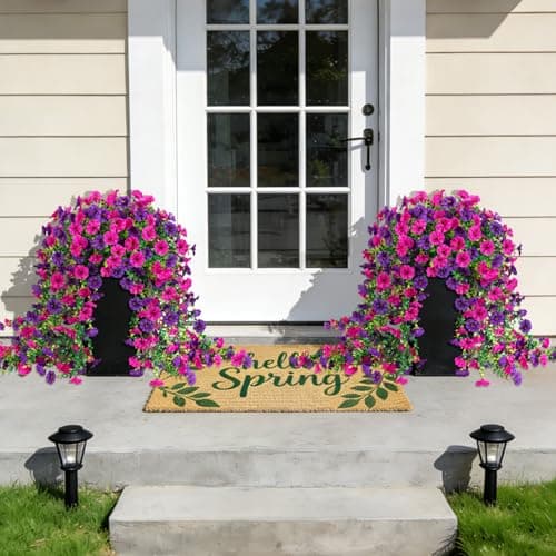 Fake Artificial Hanging Morning Glory Flowers for Outdoor Planters Porch Pation Decoration,2 Bundles UV Resistant Silk Faux Flowers with Realistic Eucalyptus Plants for Home Office Garden Decor - Thumbnail 6