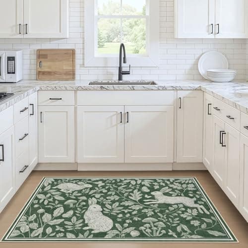Vintage Living Room Area Rug 3x5 - Large Soft Washable Oriental Traditional Distressed Farmhouse Rugs for Bedroom - Indoor Floor Accent Carpet for Home Office House Decor -Easter Green - Thumbnail 3