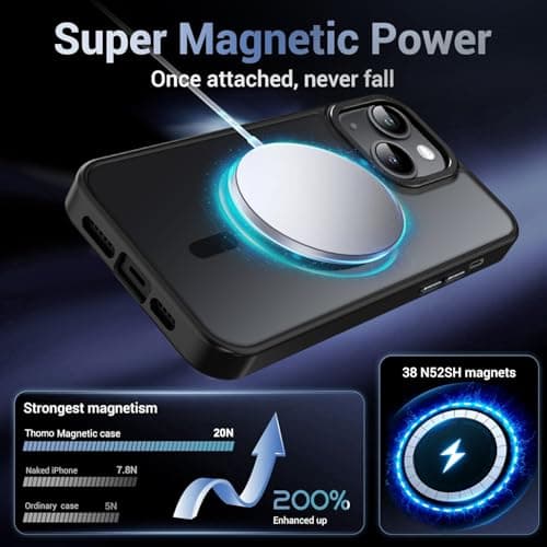 Thomo Upgraded Magnetic for iPhone 15 Plus Case [Compatible with Magsafe] [Mil-Grade Protection], Pocket-Friendly, Slim Translucent Phone Case Cover for iPhone 15 Plus 6.7", Black - Thumbnail 3