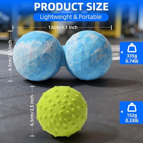 Peanut & Spiky Massage Ball Set, Double Lacrosse Peanut Roller + Firm Spiky Ball for Deep Tissue Myofascial Release, Trigger Point Therapy, Plantar Fasciitis & Muscle Recovery (Blue Mix White+Yellow) - Thumbnail 2