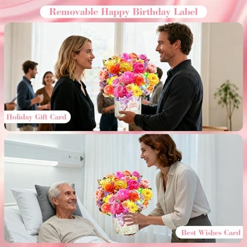 XTF2015 Birthday Cards with MUSIC & LIGHTS, Happy Birthday Card, Peony & Butterfly, 13 Inch Life Sized Forever Flower Bouquet 3D Pop Up Music Cards for Mom Daughter Women Wife - Thumbnail 6