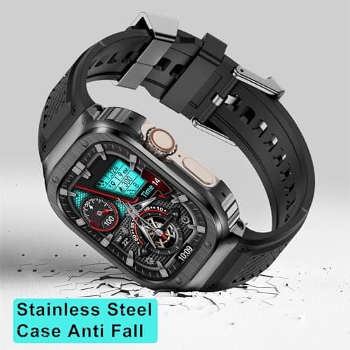 Deczone Band with Stainless Steel Case Compatible with Apple Watch Series Ultra 1 2 3 49mm Band, iwatch Bands Rugged Metal Protective Cover for Men (Grey) - Thumbnail 3