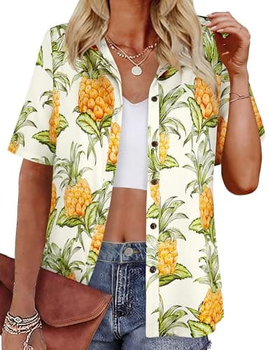 LILYCHIC Womens Hawaiian Tropical Shirts Summer Button Down Short Sleeve Floral Aloha Tops Beach Vacation Outfits - Image 1