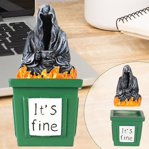 TTDOM Grim Reaper Statue Gothic Decor Dumpster Fire Gifts for Coworkers Boss Gifts Housewarming Gifts Bookshelf Decor for Home Office - Thumbnail 3