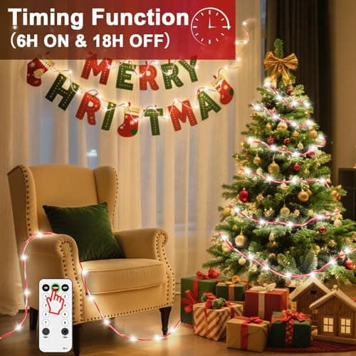 HELESIN 101FT 620LED Candy Canes Rope Lights with 8 Lighting Modes, Candy Cane Christmas Lights Waterproof Christmas Lights Decoration for Party Garden Yard Halloween Holiday Tree Decoration - Thumbnail 4