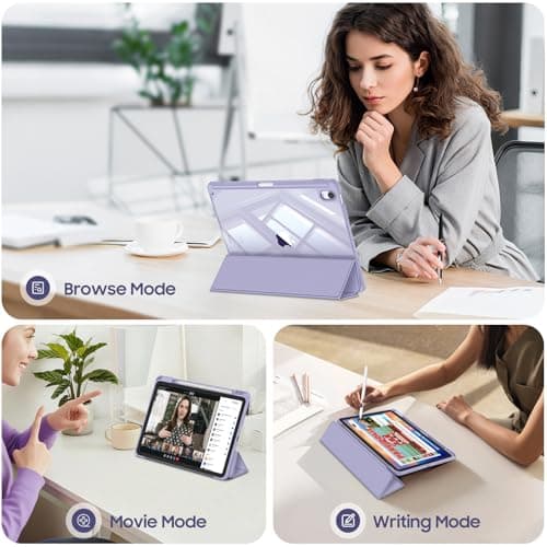 Fintie Hybrid Slim Case for iPad Air 11-inch M4/M3/M2 (2026/2025/2024), iPad Air 5th/4th Generation (2022/2020) 10.9 Inch - Shockproof Cover with Clear Back Shell & Pencil Holder, Lilac Purple - Thumbnail 3