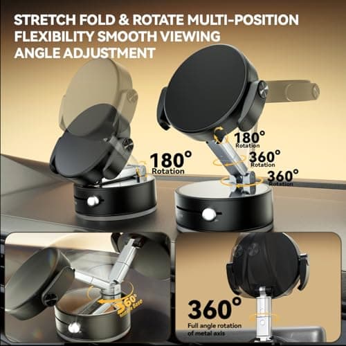 BONERUY Universal Clamp&Magnetic Suction Cup Phone Holder,360°Foldable Phone Mount for Car/Dashboard/Desk Compatible with All Phones 4-7" - Thumbnail 6