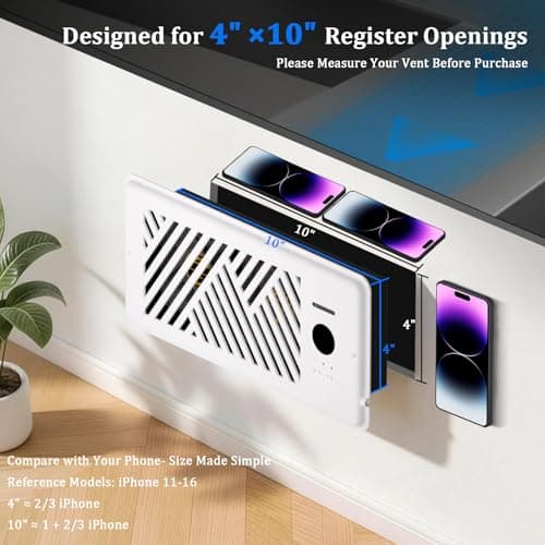 PChero Register Booster Fan for 4" x 10" Vents, Smart Vent Booster with App Control & Temp Sensor, 10 Speeds, 160 CFM Super Quiet HVAC Vent Fan for Heating & Cooling, Fits Floor & Wall Registers - Thumbnail 4