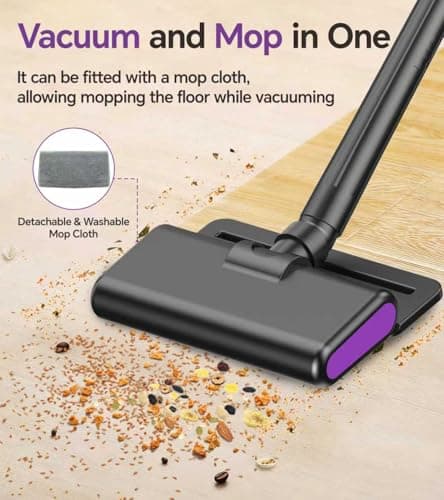 AbuDodo Cordless Vacuum Cleaner, Stick Vacuum Cordless Rechargeable with Powerful Suction and LED Display, Portable Vacuum Cleaners for Home, Wireless Vacuum for Hardwood Floor Carpet Pet Hair, Black - Thumbnail 5