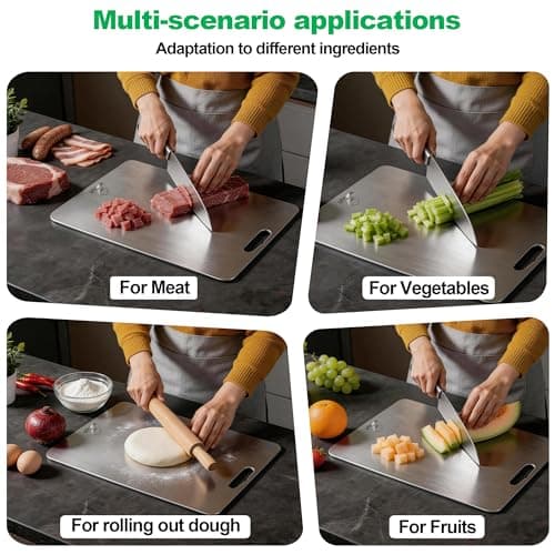 Wekayli 3 PCS Titanium Cutting Board – 100% Pure Titanium Knife-Friendly Chopping Boards, Dishwasher Safe & Non Toxic Hygienic Kitchen Boards for Meat, Vegetables, Fruit & Bread - Thumbnail 5