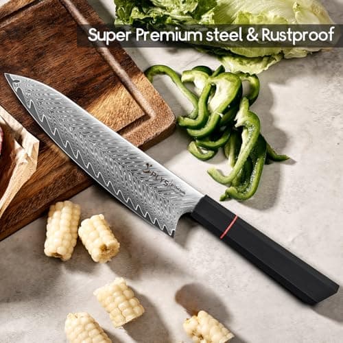 Damascus Chef Knife for Kitchen 8-Inch: Professional Japanese knives with G10 Ergonomic Handle, Cooking Knife with Gift Box - Thumbnail 6