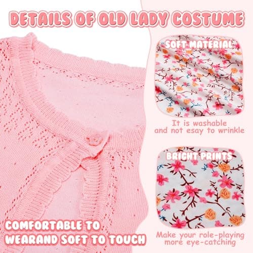 Skirfy Kids 100 Days of School Costume for Girls,Old Lady Granny Costume with Wig,Magnifier,Cane and Glasses for 100th Day of School events and Halloween Dress-Up - Thumbnail 4