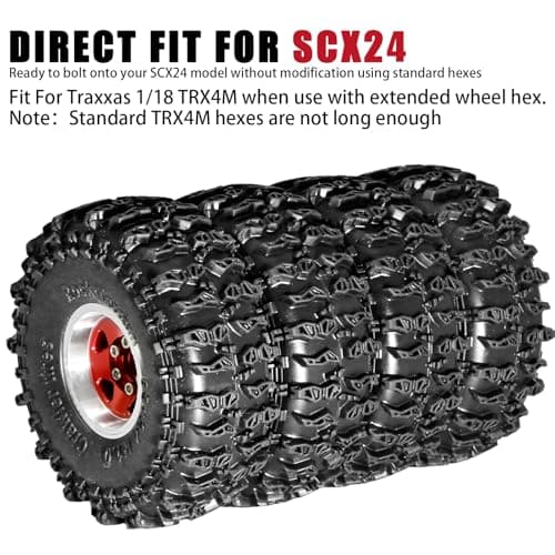 RcThjia 1.0 Beadlock Wheel Soft Tire Set RC Upgrade Part for Traxxas 1/18 TRX4M 1/24 RC Crawlers car Axial SCX24 FMS FCX24 Gladiator Bronco C10 JLU Deadbolt B17 Upgrade.(4Pcs/Set) - Thumbnail 4