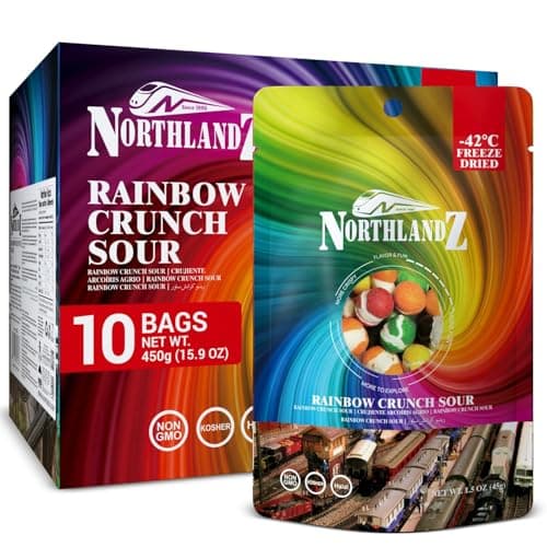NORTHLANDZ Freeze Dried Candy | RAINBOW CRUNCH SOUR | Pack of 10 | Tangy Assorted Fruit Flavors | 1.5oz/each | Unique Crunchy Texture | Ideal Snack or Gift - Image 1