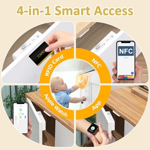 Bestkid Cabinet Lock RFID Card NFC Hidden Drawer Lock for Kitchen Pantry Furniture Smart Cupboard Door with Bluetooth APP Child Safety No Drilling Required White - Thumbnail 3
