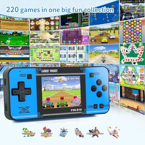 Handheld Game for Kids -Preloaded 220 Retro Video Games, Portable Gaming Player with Rechargeable Battery 3.0" LCD Screen, Mini Arcade Electronic Toy Gifts for Boys Girls (Black+Blue) - Thumbnail 2