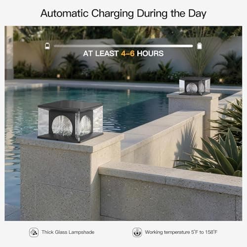 MVBT Large Solar Post Lights Outdoor, 11.8" Glass Column Lights Outside, Post Lights Solar Powered, Modern Pillar Light Waterproof, Dusk to Dawn Lantern Column Lamp for Patio Gate Driveway Pathway - Thumbnail 5