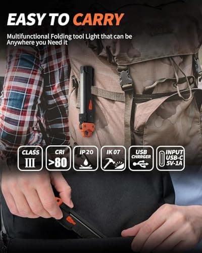 Anylight Led Work Light,400LM Foldable Mechanic Light, Rechargeable Flashlight with 5 Modes, 230° Rotate and Hook Magnetic Light for Car Repair, Camping, Grill（1 Pack Upgrade） - Thumbnail 6