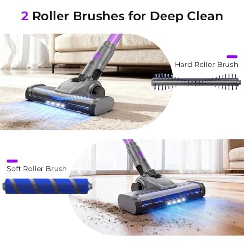 Cordless Vacuum Cleaner, 30Kpa Vacuum Cleaners for Home, Stick Vacuum with LED Display, 2 Roller Brushes for Anti-Tangle & Hard Floor, 6 in 1 Lightweight Vacuum for Hard Floors Carpet Pet Hair - Thumbnail 4