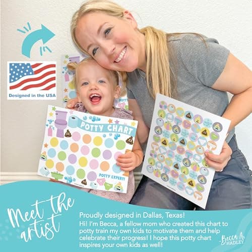 Hadley Designs Potty Training Chart for Toddlers Boys -10 Sticker Potty Chart for Toddlers Girls, 8.5x11" Potty Training Sticker Charts for Toilet Success, Pastel Toddler Reward Chart for Kids - Thumbnail 3